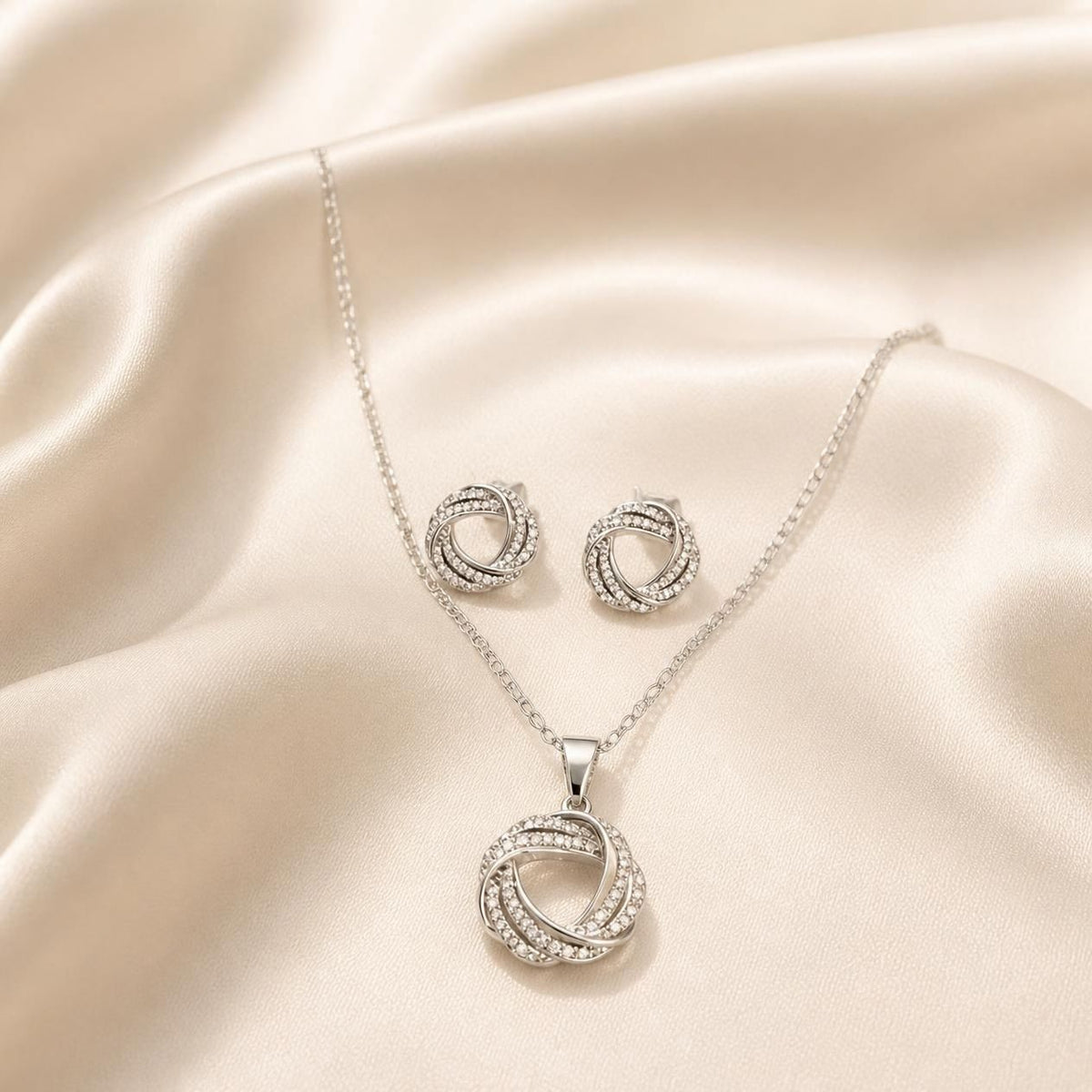 Luna Set – Silver Plated Infinity Knot Necklace and Earrings