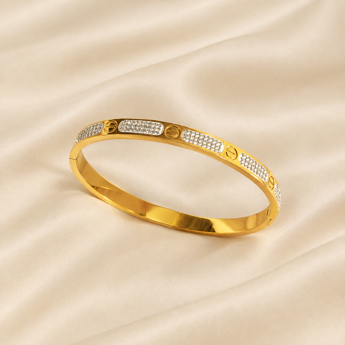 Eternal Spark Bangle – Gold Plated Crystal Pavé with Screw Motif