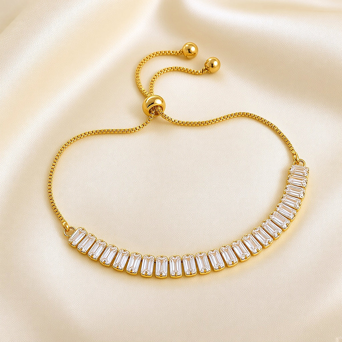 Elara Bracelet – Gold Plated Baguette Stone Adjustable
