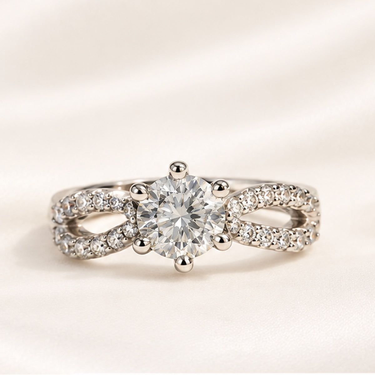 Ayla Ring – Silver Plated Solitaire with Twisted Pave Band