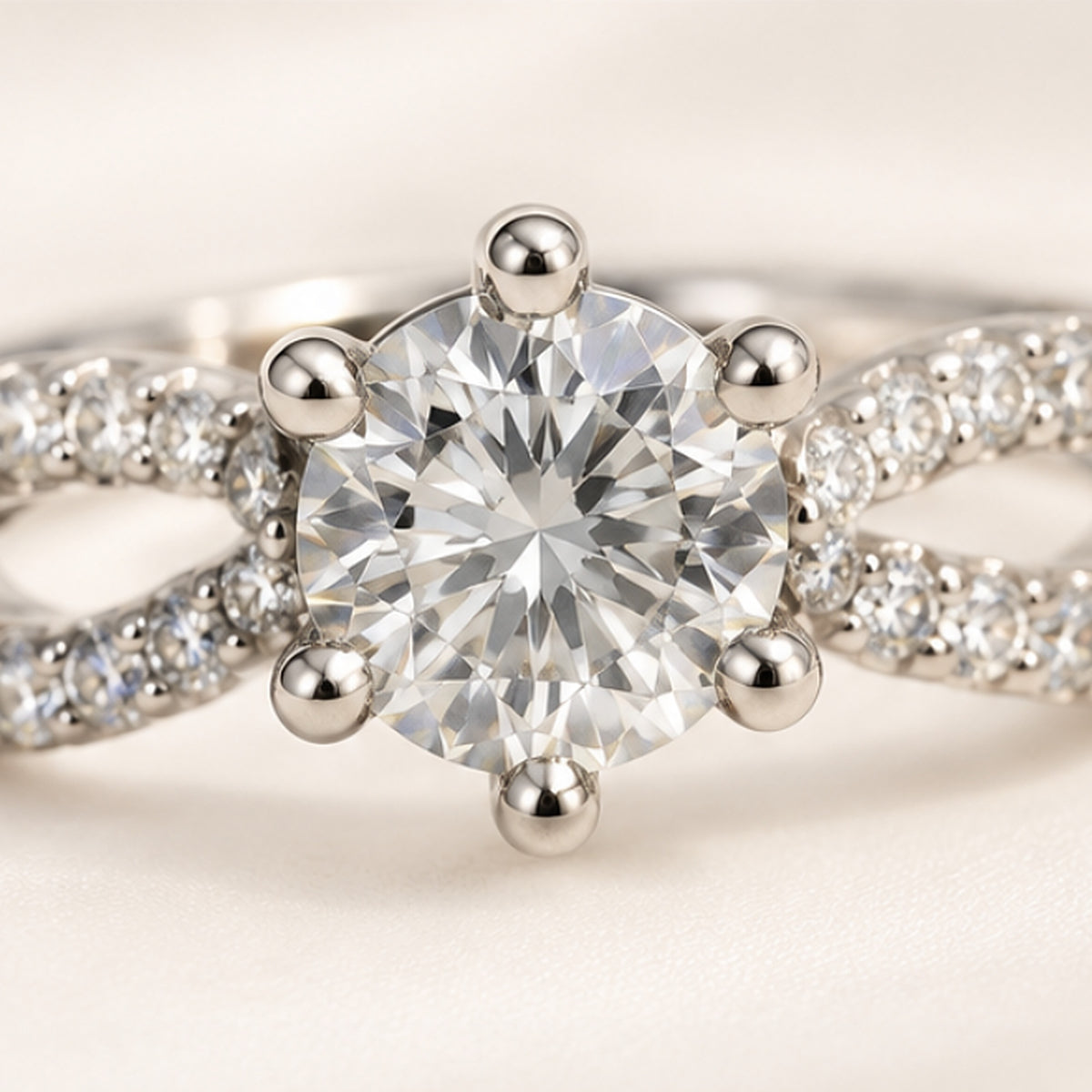 Ayla Ring – Silver Plated Solitaire with Twisted Pave Band